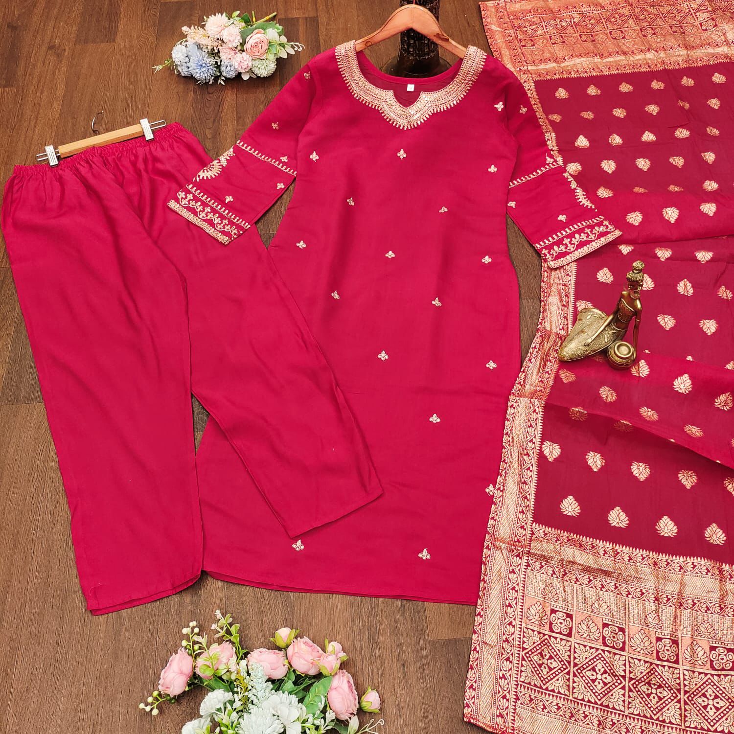 krisvi wardrobe silk suit red color