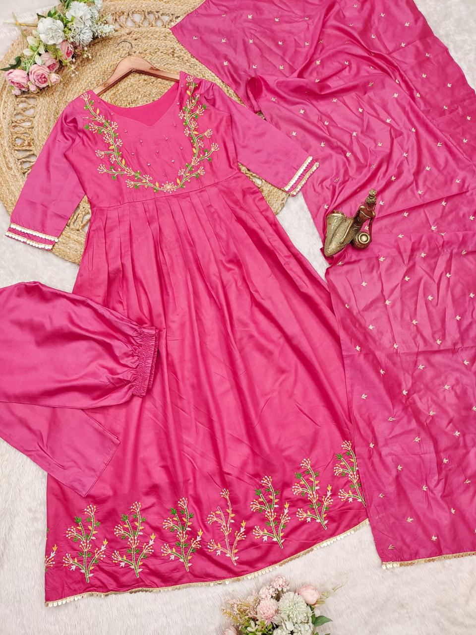 chanderi mirror work embroidered suit at krisvi wardrobe