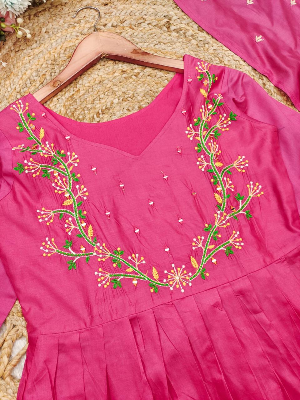 chanderi mirror work embroidered suit at krisvi wardrobe