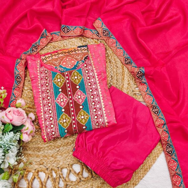 chinon mirror work embroidered suit at krisvi wardrobe