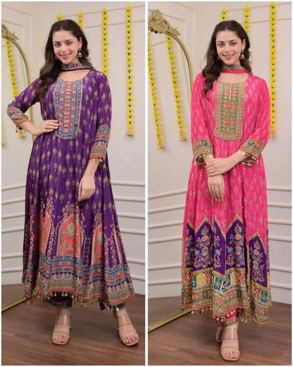chinon mirror work embroidered suit at krisvi wardrobe