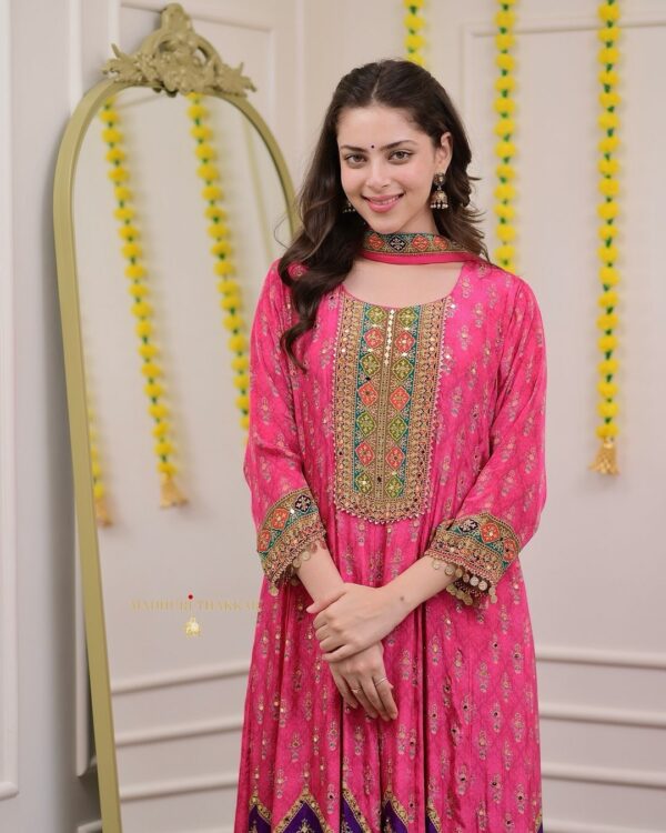 chinon mirror work embroidered suit at krisvi wardrobe