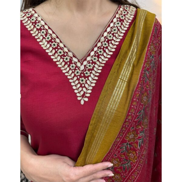 roman silk suit set with banarasi dupta at krisvi wardrobe