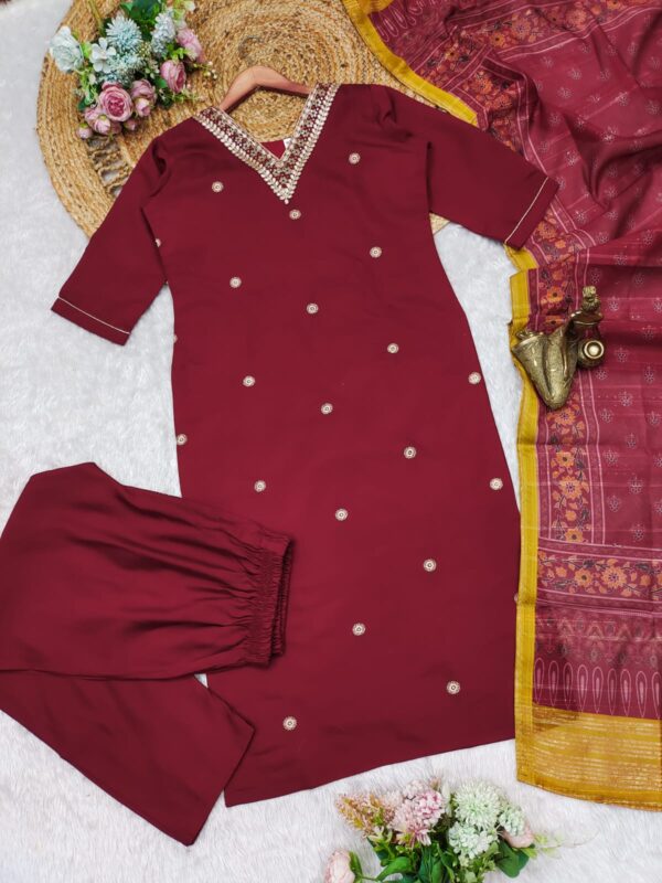 roman silk suit set with banarasi dupta at krisvi wardrobe