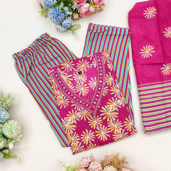 cotton suit set with mirror work at krisvi wardrobe