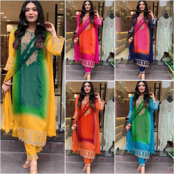 bandhni suit heavy look