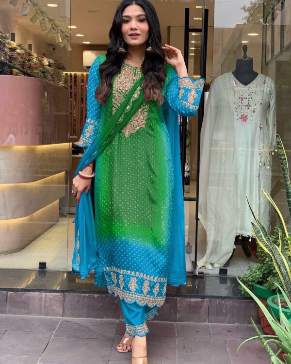 skyblue bandhni suit