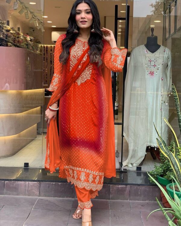 orange bandhni suit