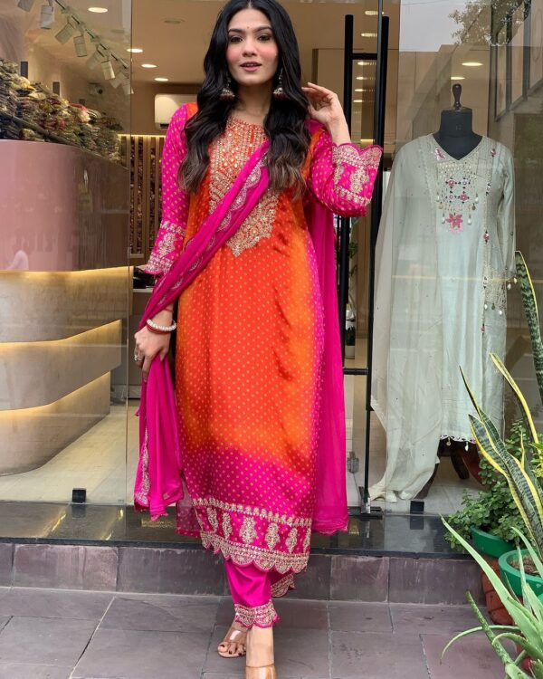 pink bandhni suits