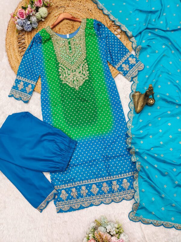 bandhni suit heavy look