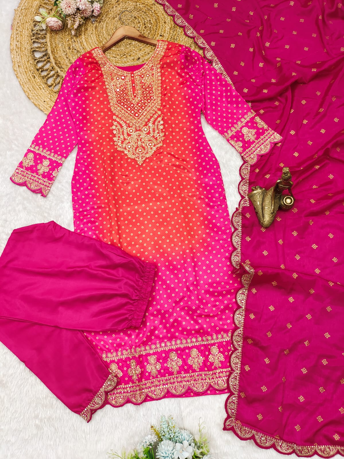 bandhni suit heavy look