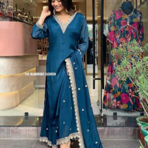 rama blue roman satin suit set