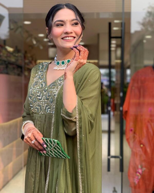 Olive Green Embroidered Palazzo Suit Set for Festive Wear – Sizes M to 3XL