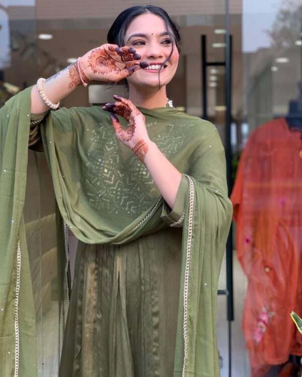 Olive Green Embroidered Palazzo Suit Set for Festive Wear – Sizes M to 3XL