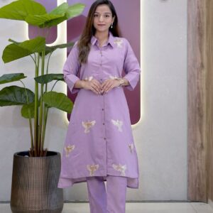 Premium Kurta Set for Women | Roman Silk Kurti Palazzo Set with Embroidery