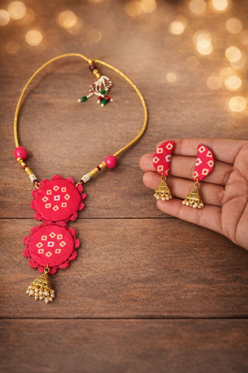 Round Shape Fabric Necklace Set