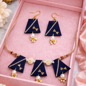 Elegant Navy Blue Fabric Necklace