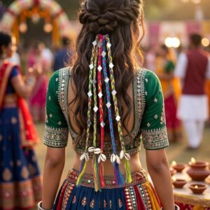 Handmade Boho Navratri Hair Strings with Cowrie Shells (25 cm)