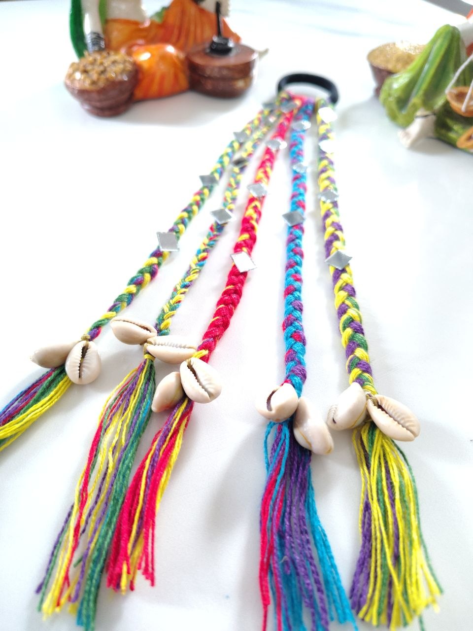 Handmade Boho Navratri Hair Strings with Cowrie Shells (25 cm)