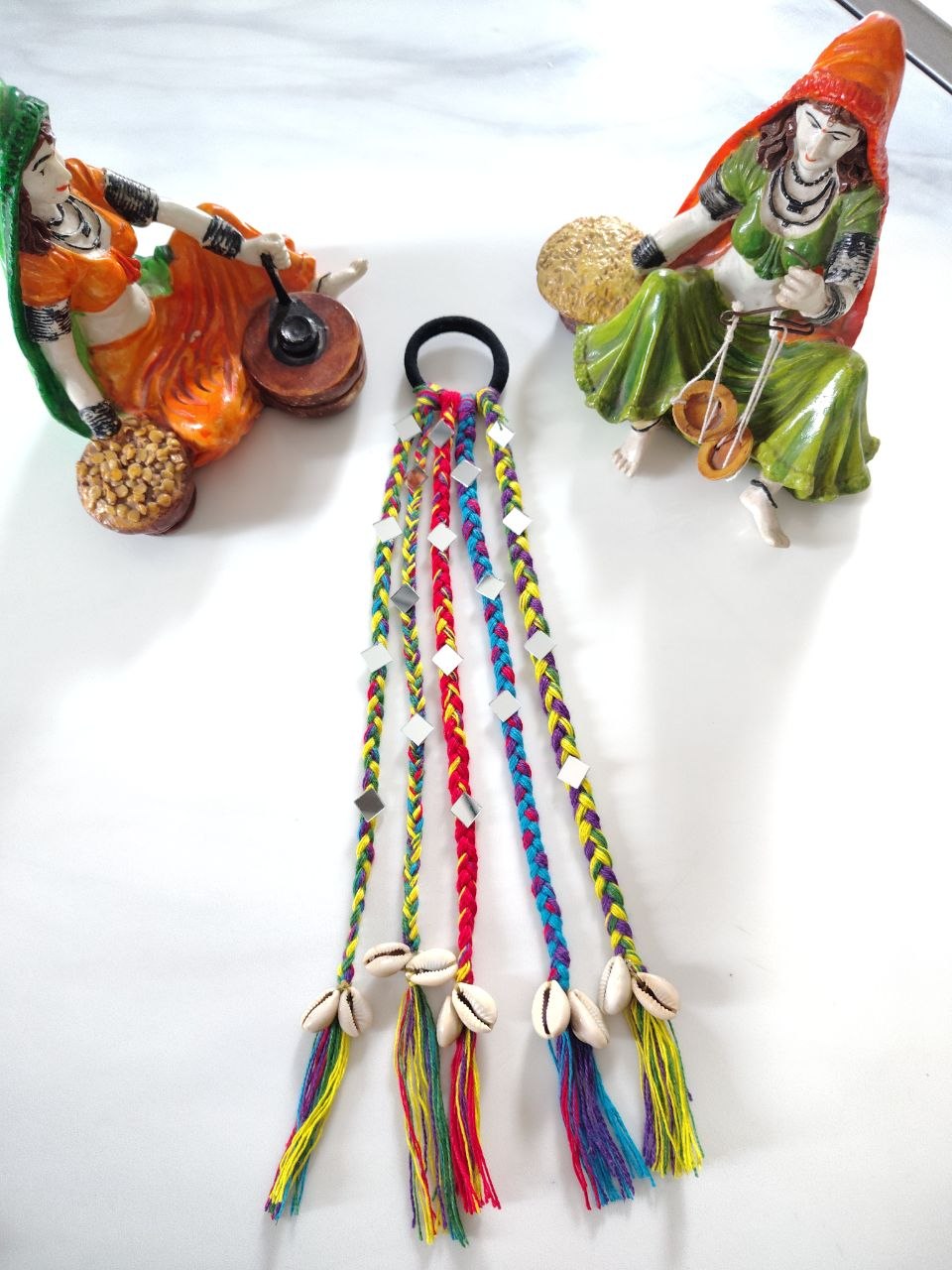 Handmade Boho Navratri Hair Strings with Cowrie Shells (25 cm)