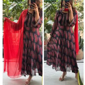 georgette embroidered gown set with dupatta at krisvi wardrobe