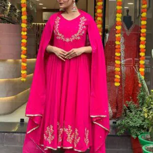 chanderi mirror work embroidered suit at krisvi wardrobe
