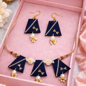 Elegant Navy Blue Fabric Necklace