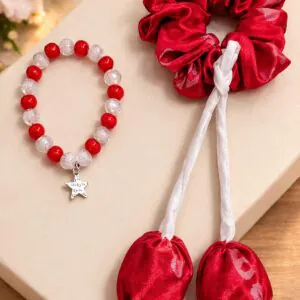 Red tulip scrunchies with Bracelet combo of 2